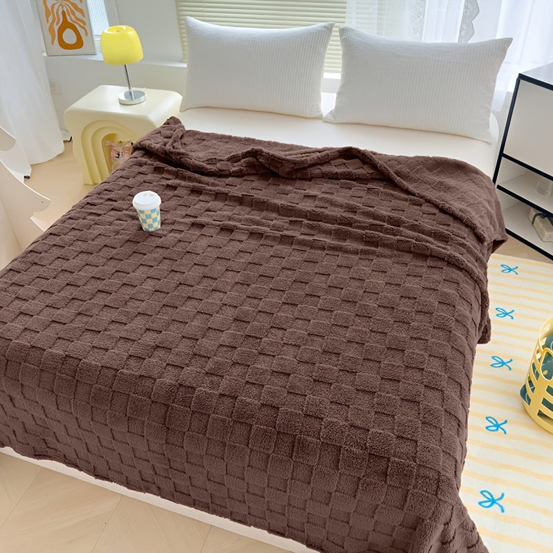 Plaid en peluche à motif damier – Marron