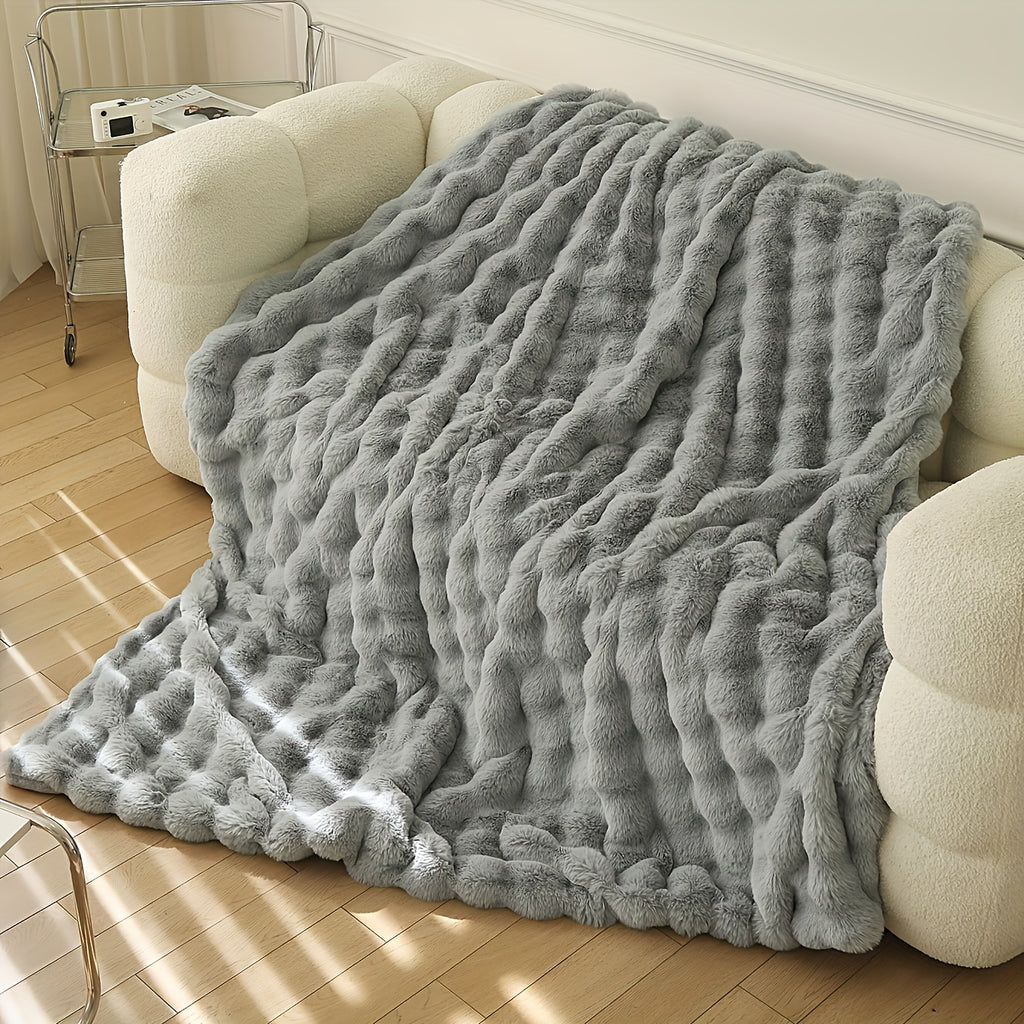 Plaid en fausse fourrure vintage – Gris clair