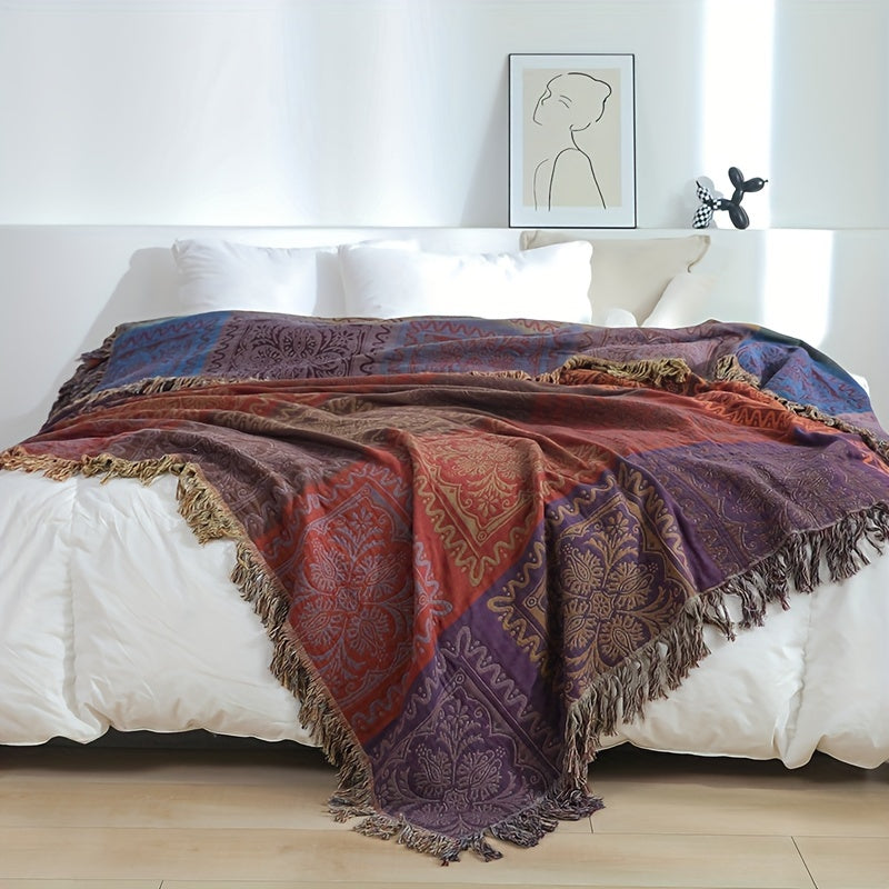 Plaid jacquard bohème à médaillons – coloris rouge