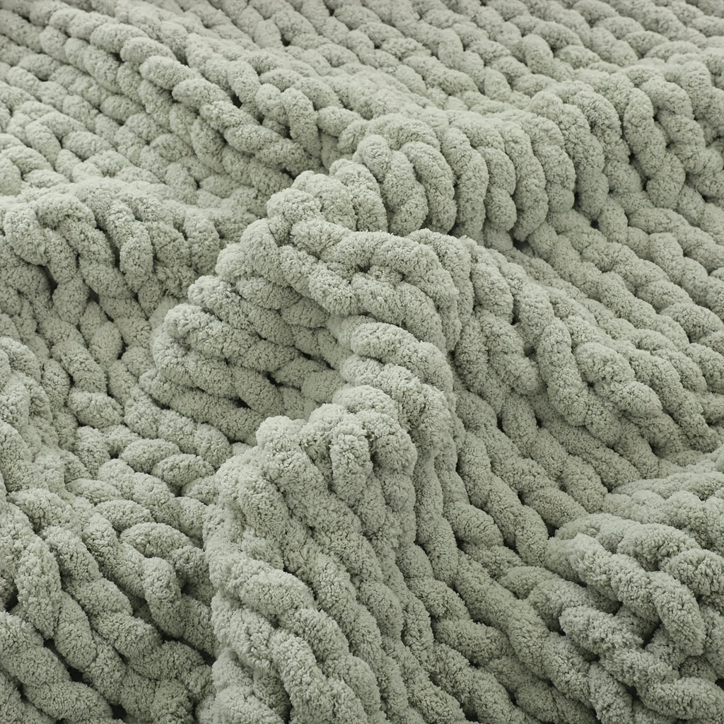 Plaid chenille tricot torsadé – coloris sauge, détail
