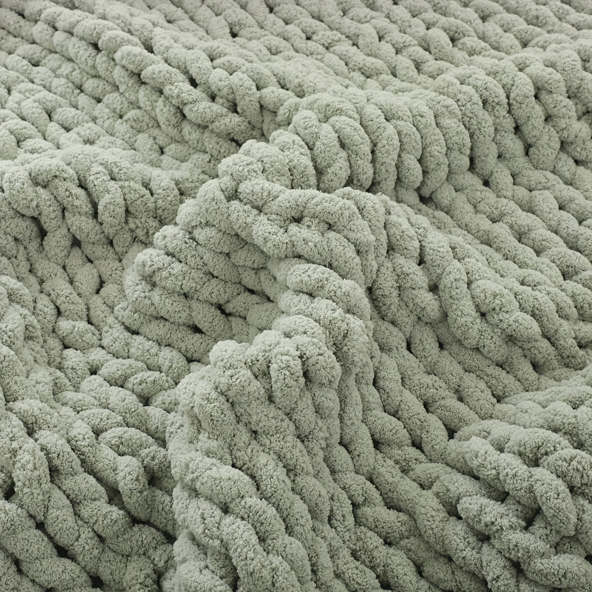 Plaid chenille tricot torsadé – coloris sauge, détail