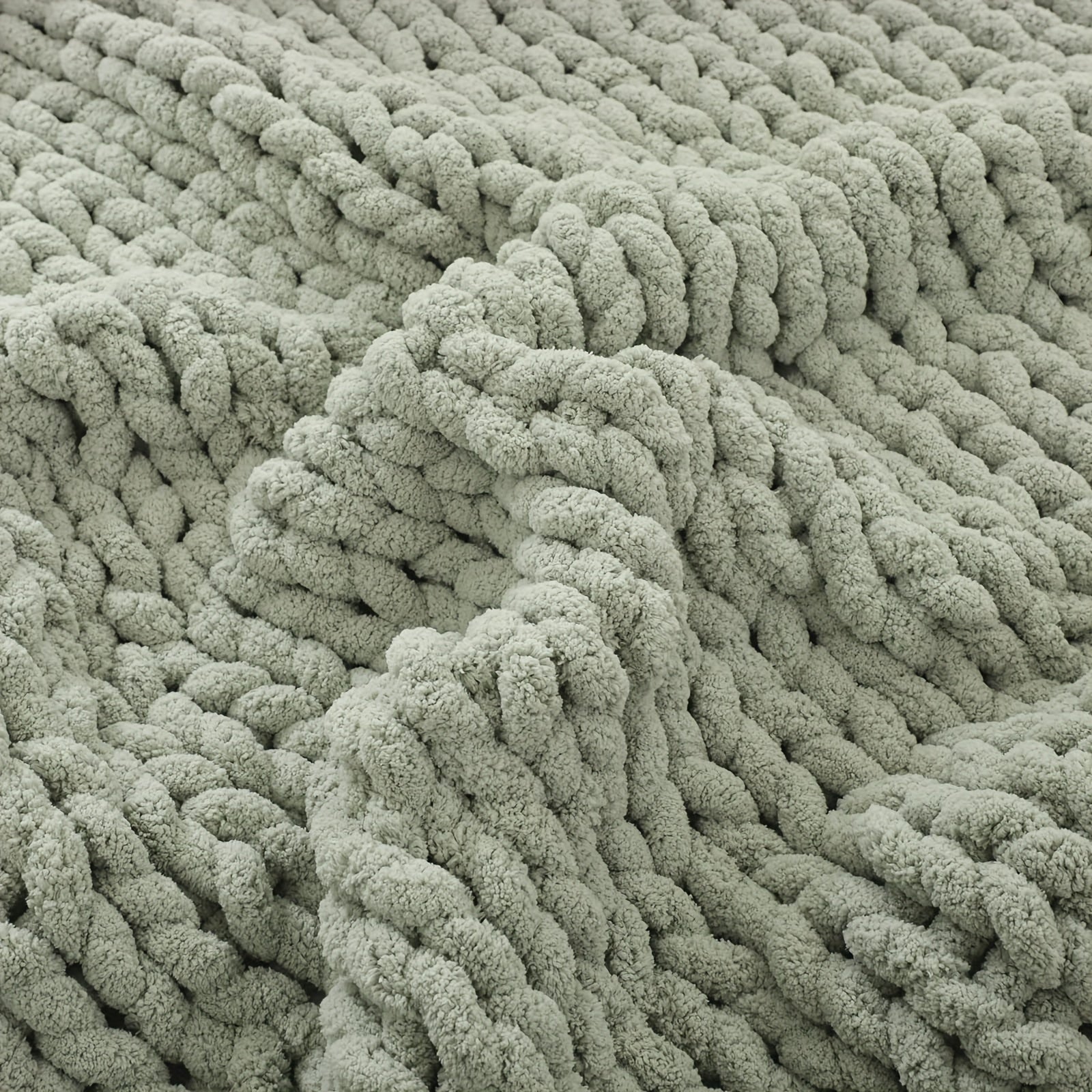 Plaid chenille tricot torsadé – coloris sauge, détail Image