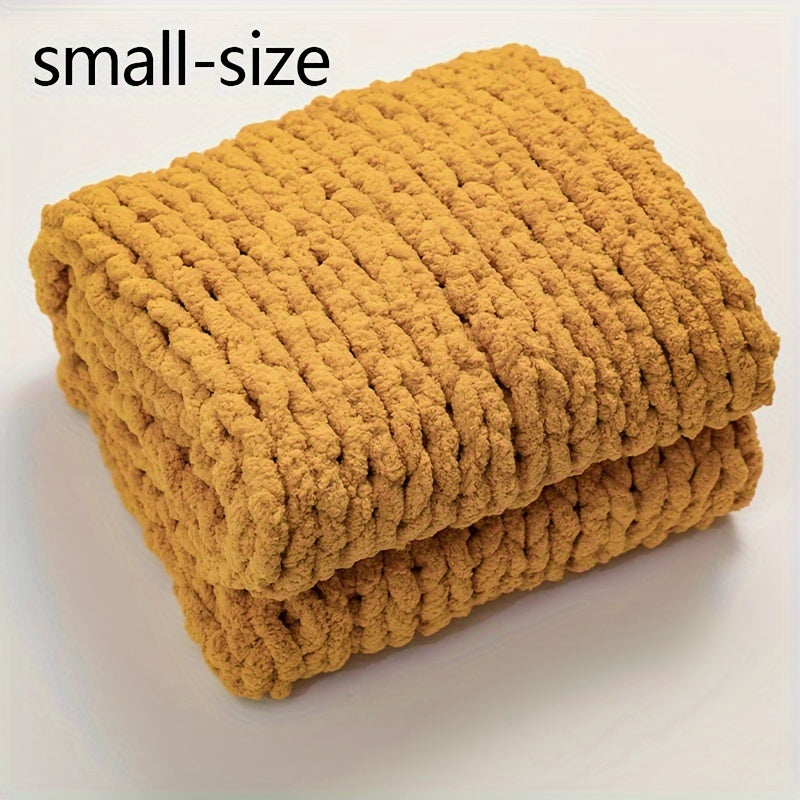 Plaid tricot grosse maille chenille jaune Image