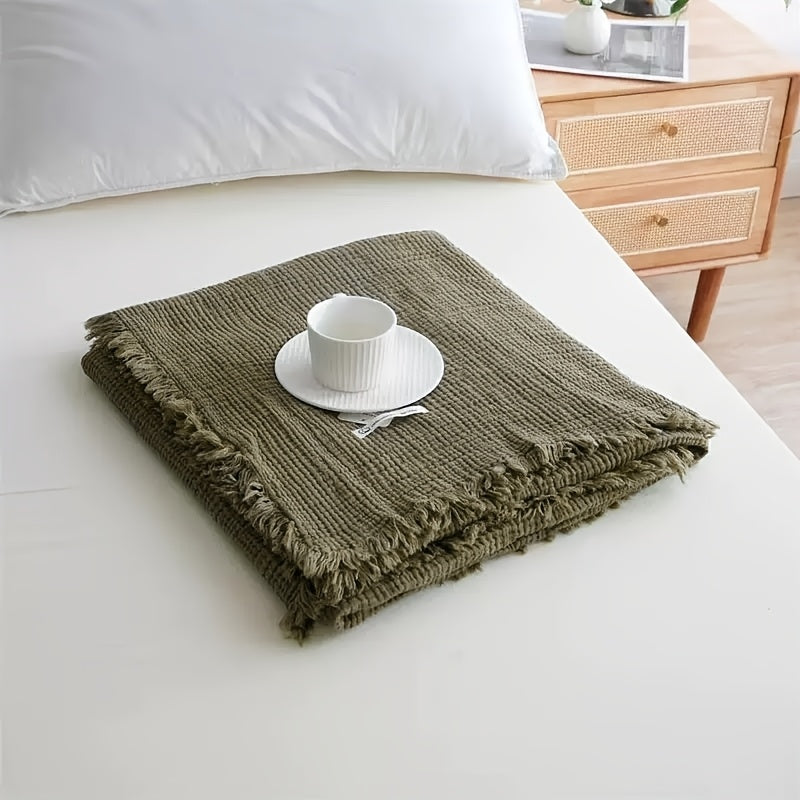 Plaid en gaze de coton uni – Olive