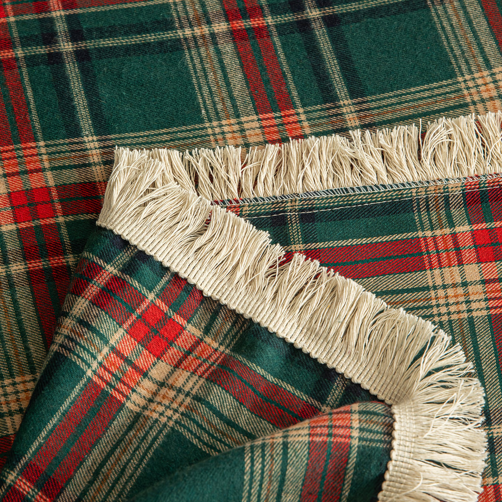 Plaid tartan vert et rouge de Noël à franges