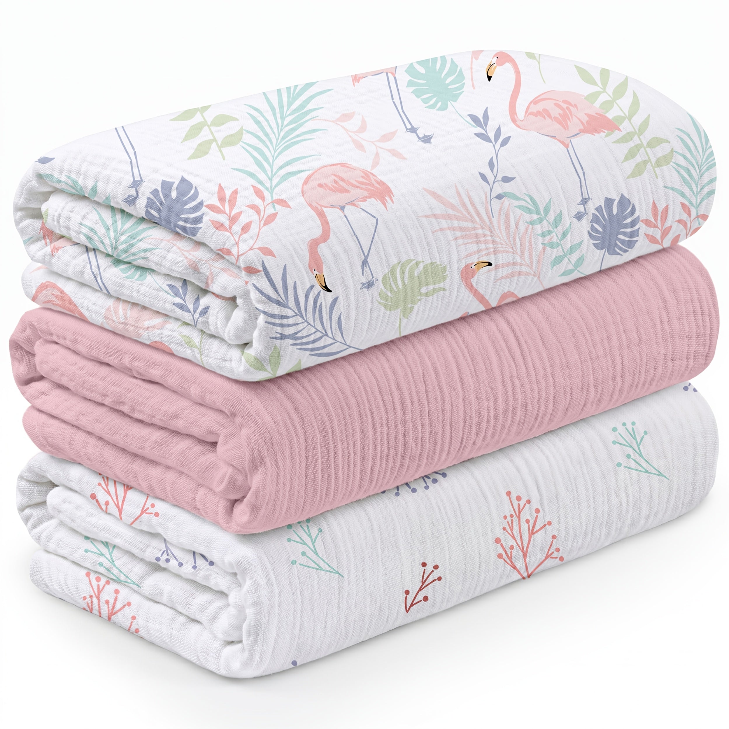 Lot de 3 couvertures en gaze motifs tropicaux – Flamant Image