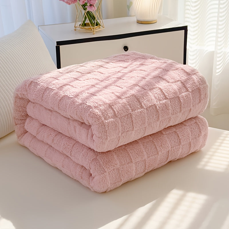 Plaid en peluche à motif damier – Rose