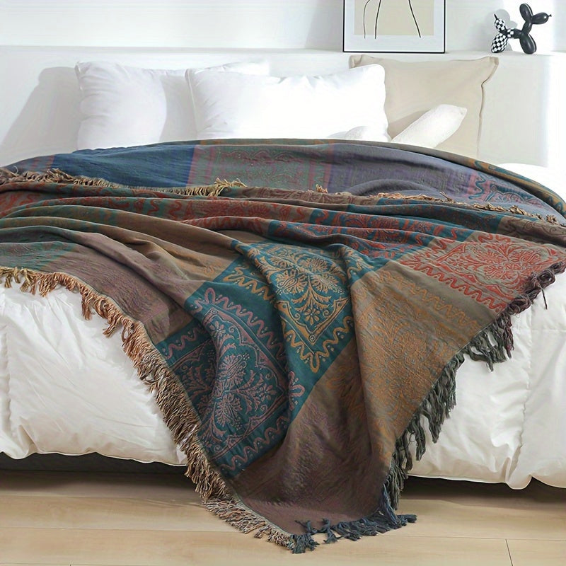 Plaid jacquard bohème à médaillons – coloris vert