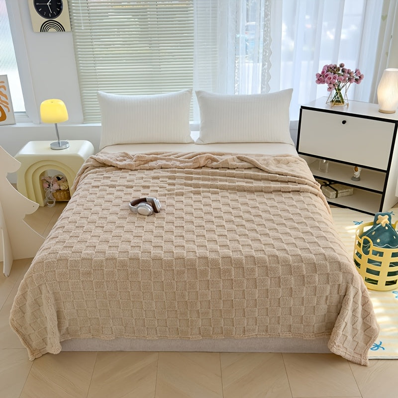Plaid en peluche à motif damier – Beige