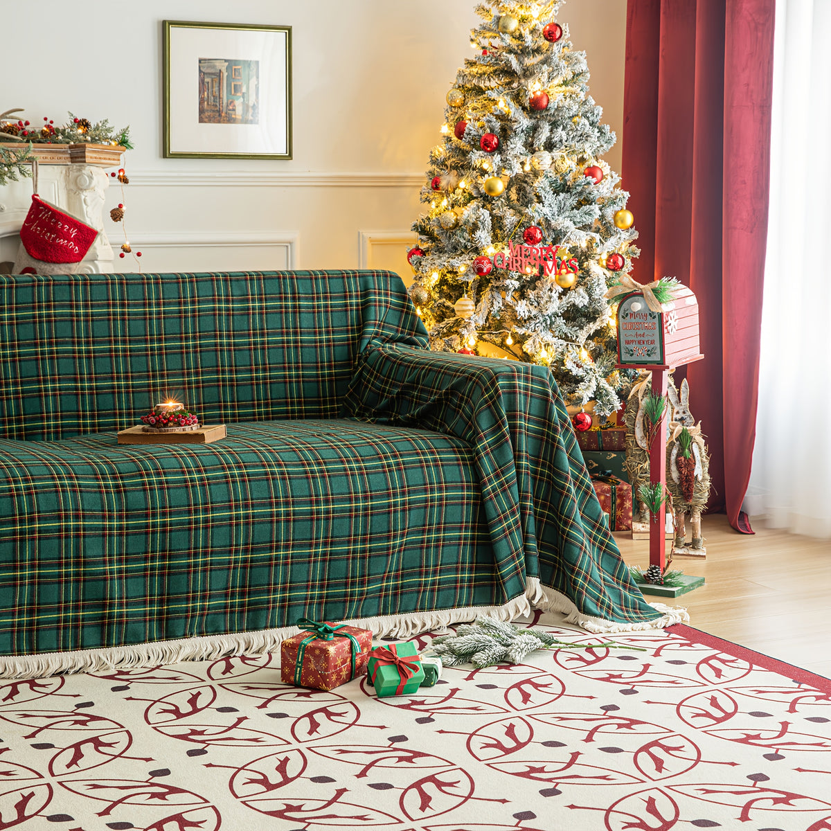Plaid tartan de Noël multicolore – vert et jaune Image
