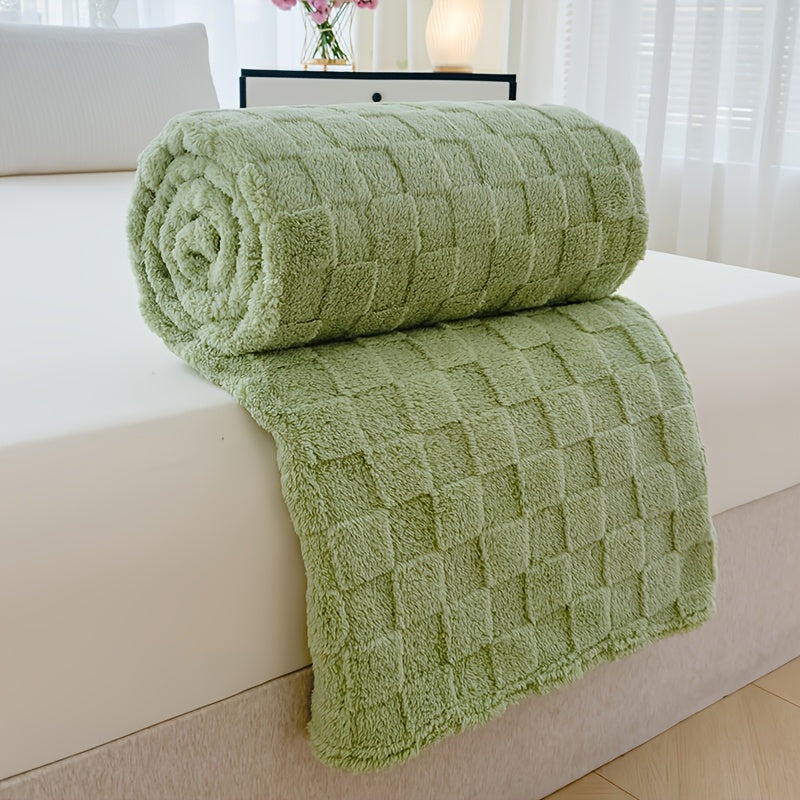 Plaid en peluche à motif damier – Vert