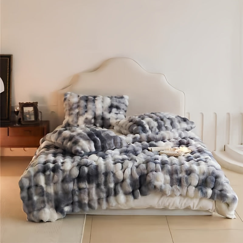 Plaid en fausse fourrure vintage – Bleu