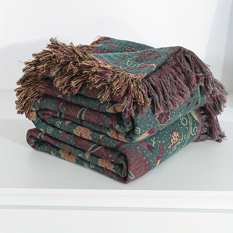 Plaid jacquard floral à franges vert