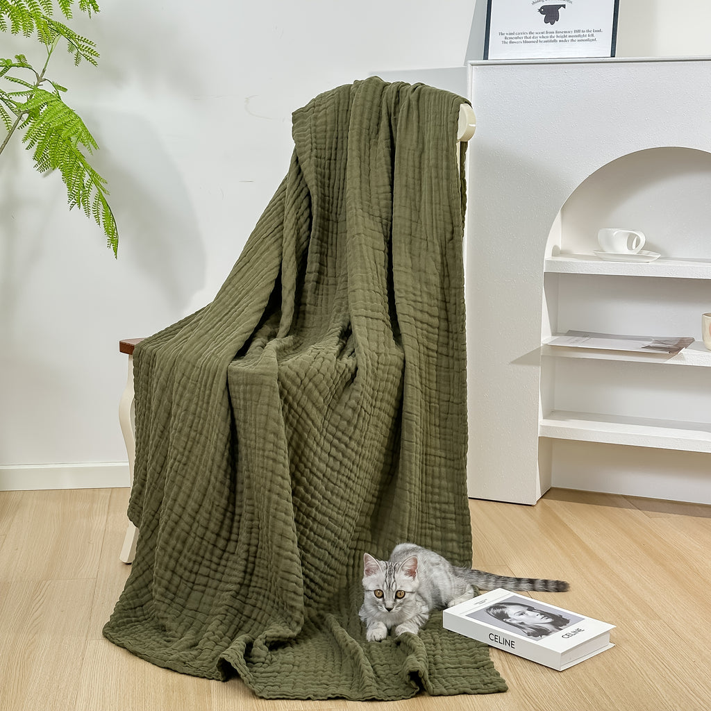 Plaid en gaze de coton vert olive