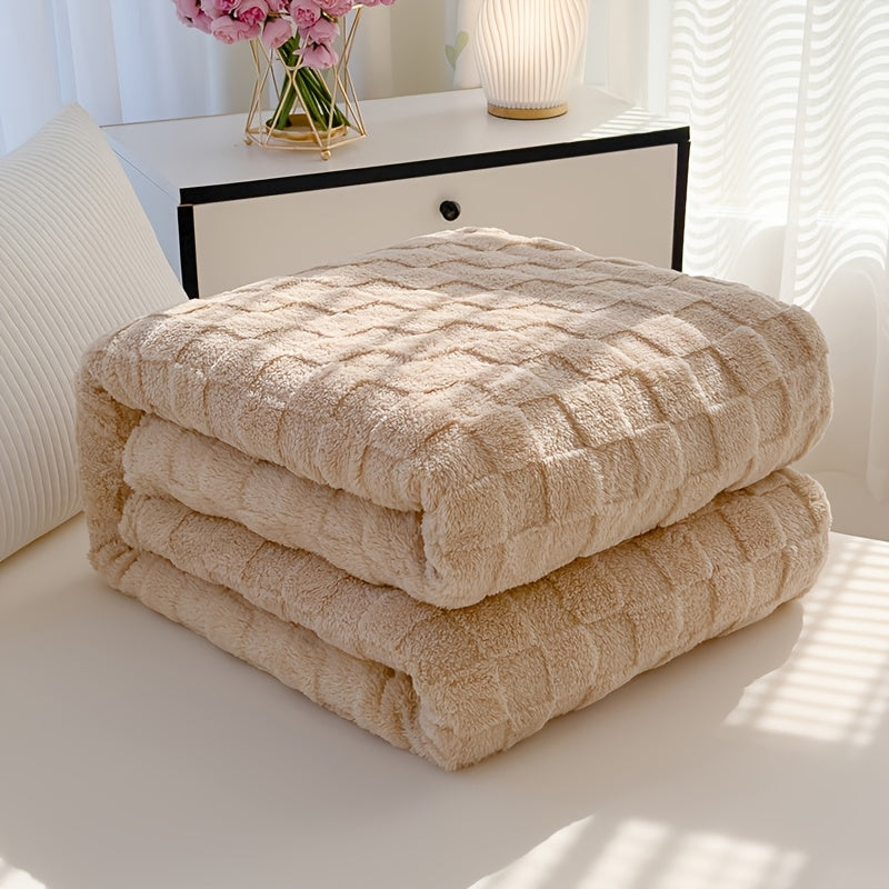 Plaid en peluche à motif damier – Beige
