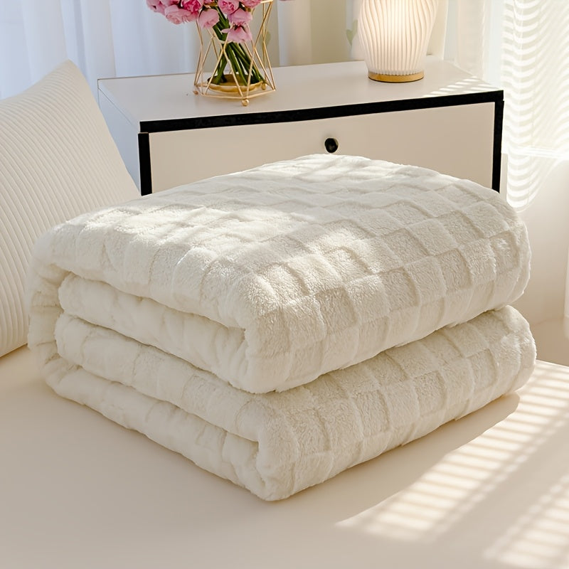 Plaid en peluche à motif damier – Blanc