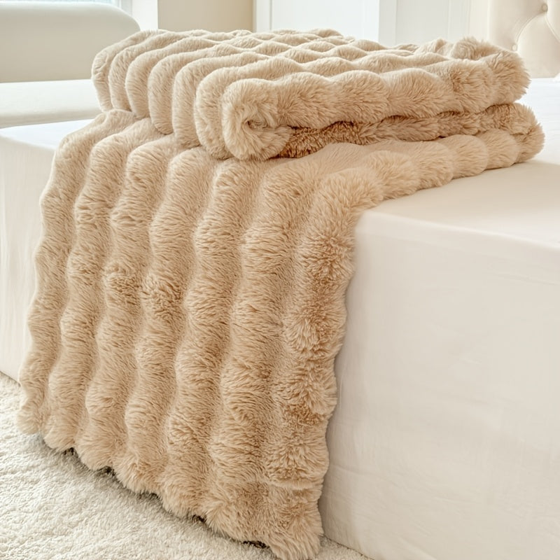 Plaid fausse fourrure double épaisseur – Camel