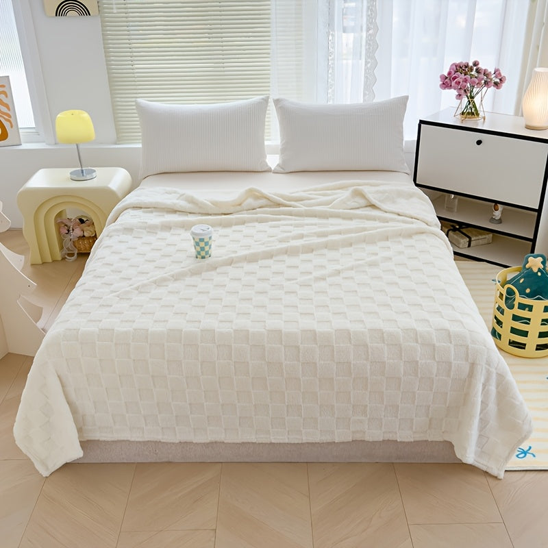 Plaid en peluche à motif damier – Blanc