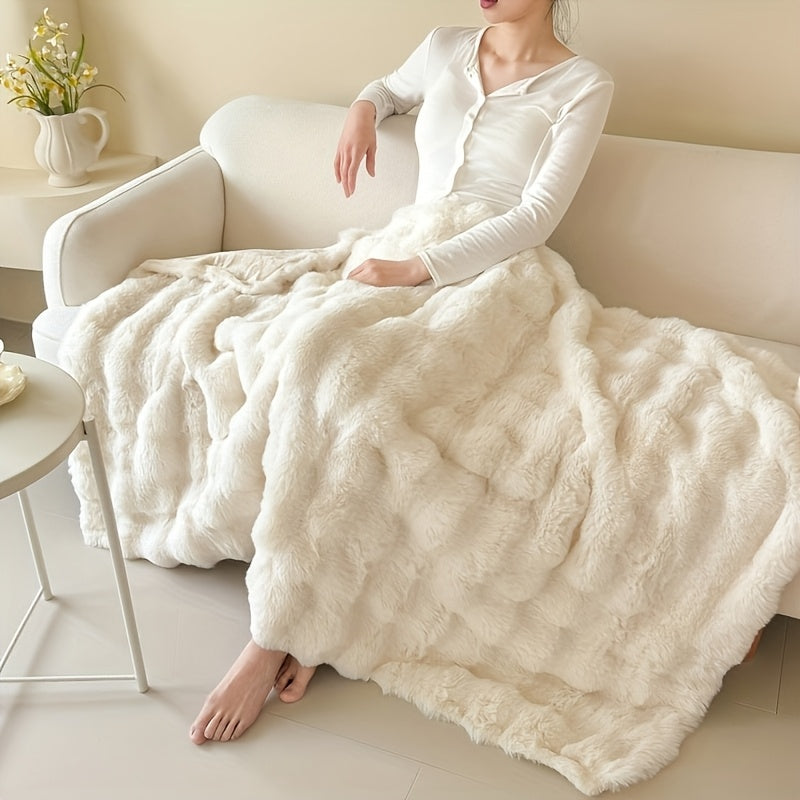 Plaid fausse fourrure double épaisseur – Blanc