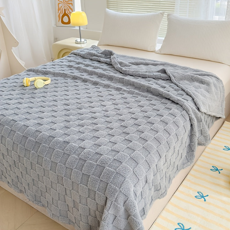 Plaid en peluche à motif damier – Gris