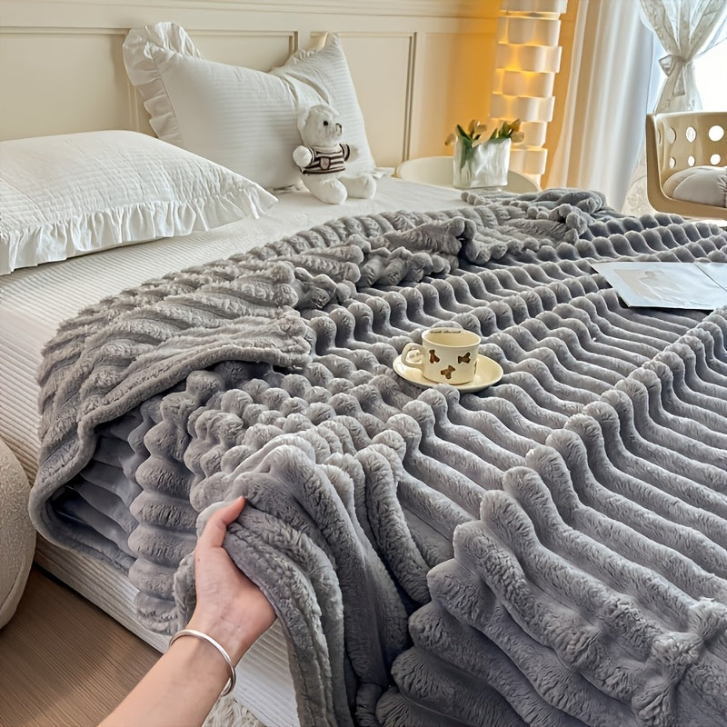 Plaid fausse fourrure peluche – Gris moyen