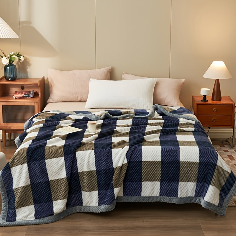 Plaid corail à carreaux – coloris bleu