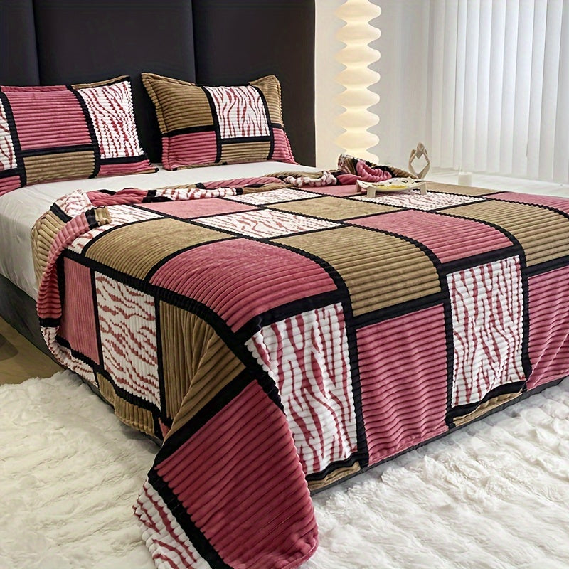 Plaid chenille carreaux zébrures – coloris camel rose Image