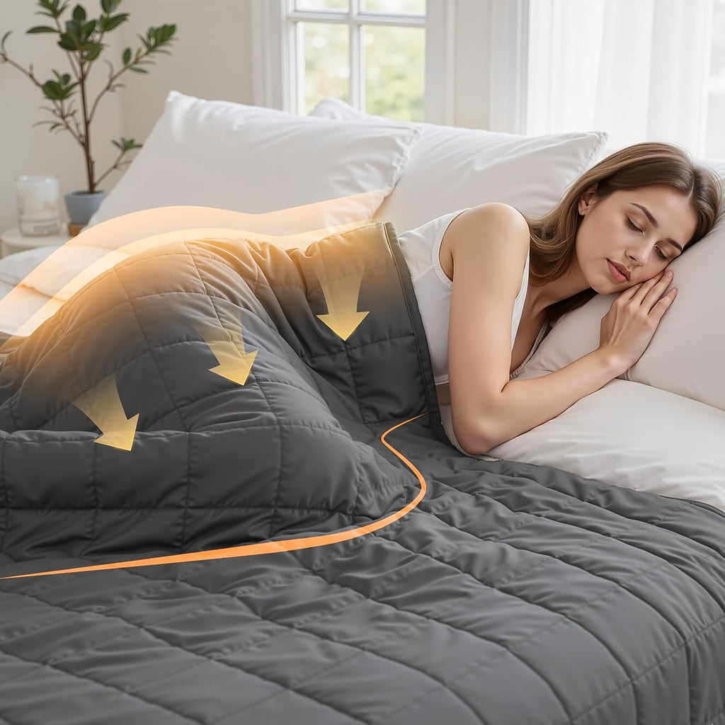 Couverture lestée compressible bicolore – Gris, en situation