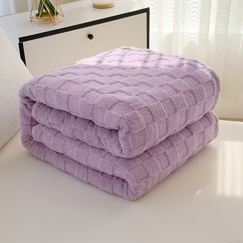 Plaid en peluche à motif damier – Mauve