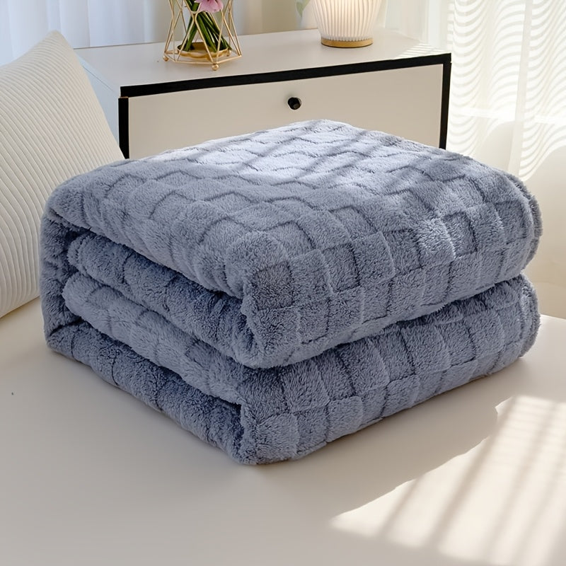 Plaid en peluche à motif damier – Bleu
