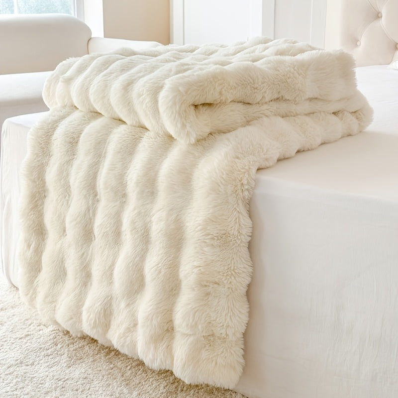 Plaid fausse fourrure double épaisseur – Blanc