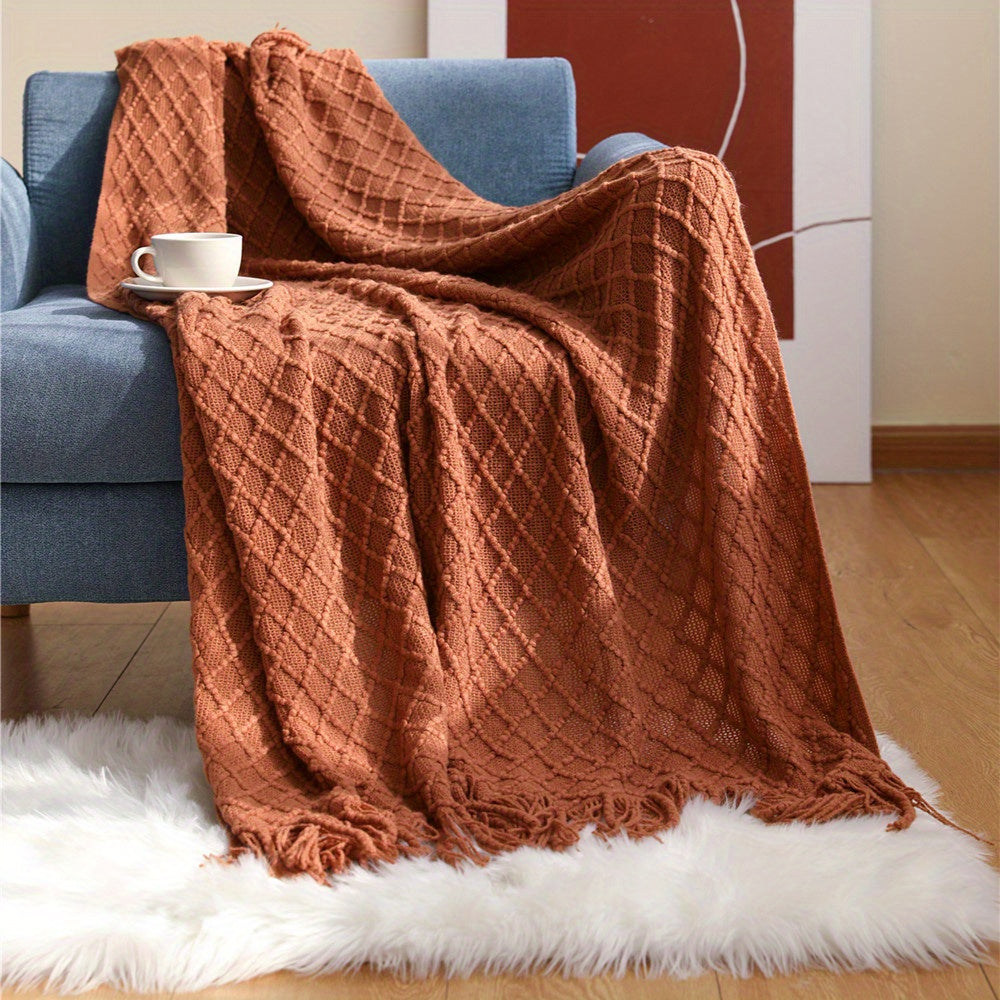 Plaid losange à franges tressées – Terracotta