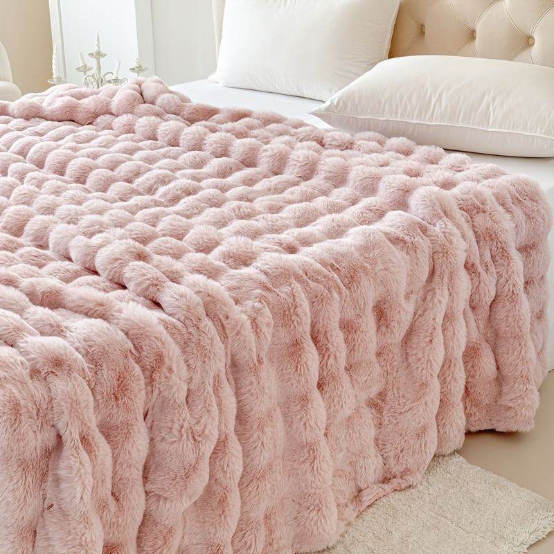 Plaid fausse fourrure double épaisseur – Rose