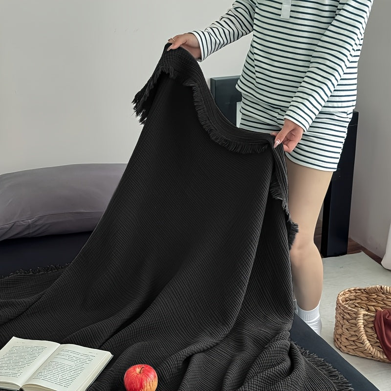 Plaid en gaze de coton bohème – Noir