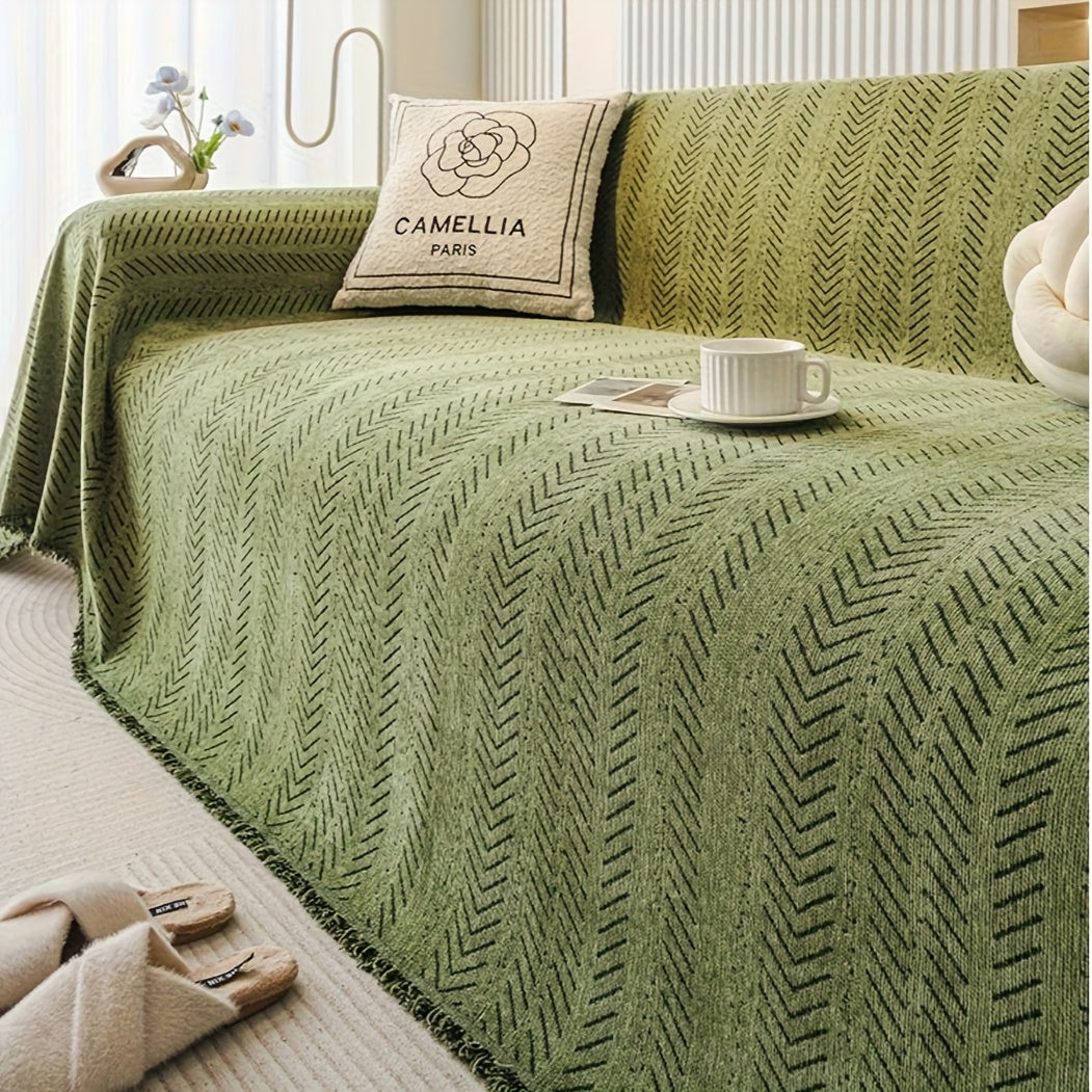 Plaid en chenille à motif chevrons – Vert Image
