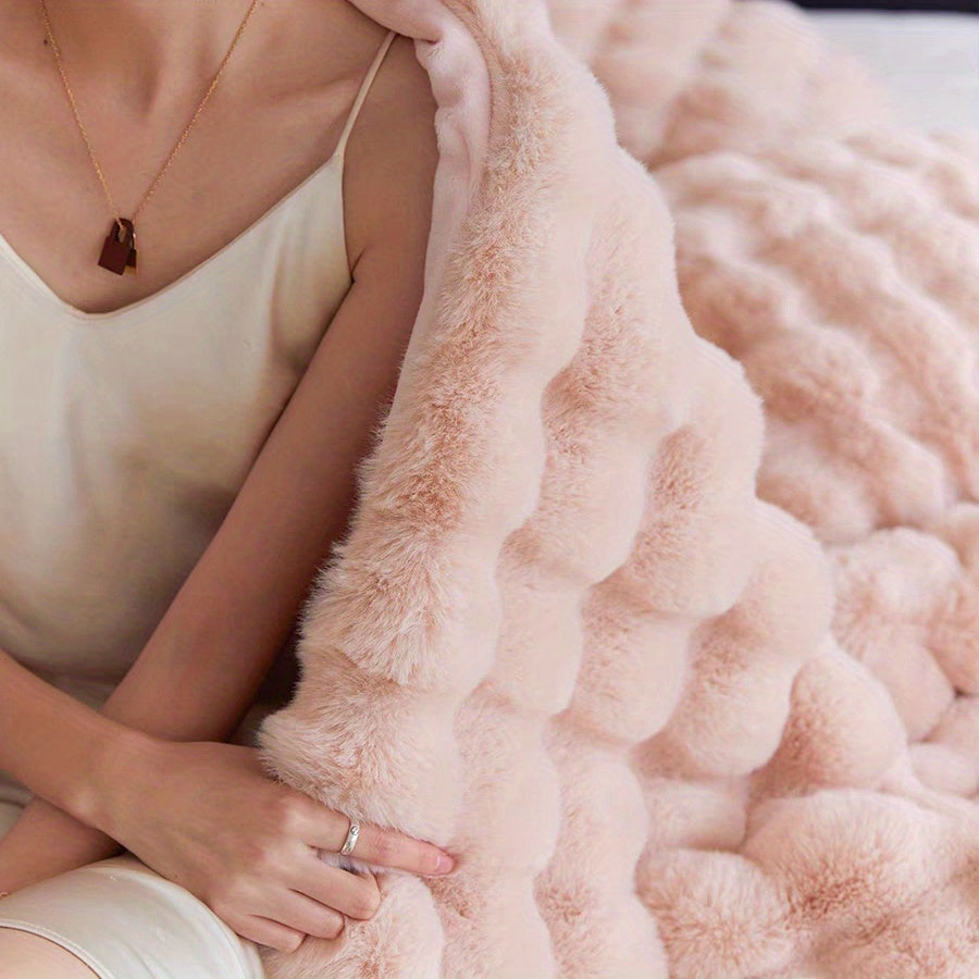 Plaid en fausse fourrure vintage – Rose