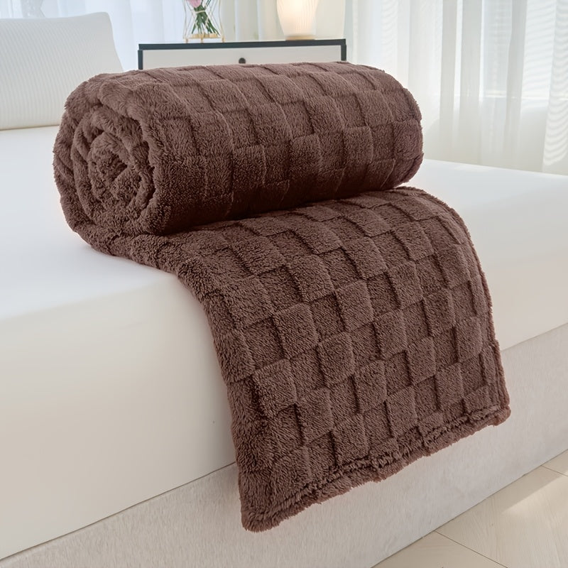 Plaid en peluche à motif damier – Marron Image