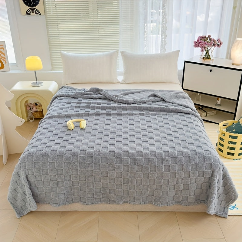 Plaid en peluche à motif damier – Gris