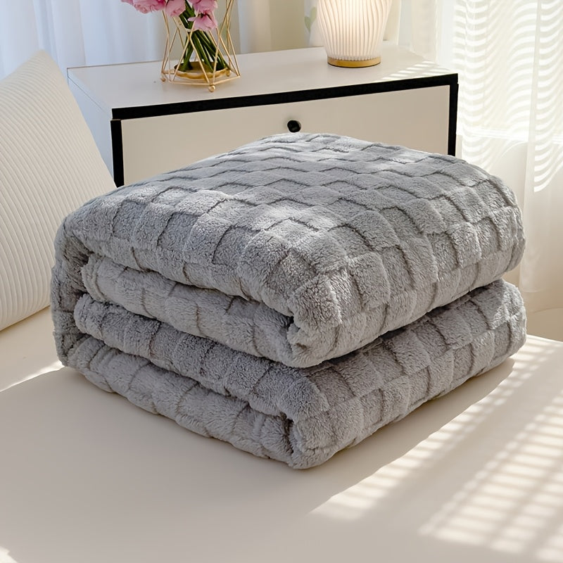 Plaid en peluche à motif damier – Gris