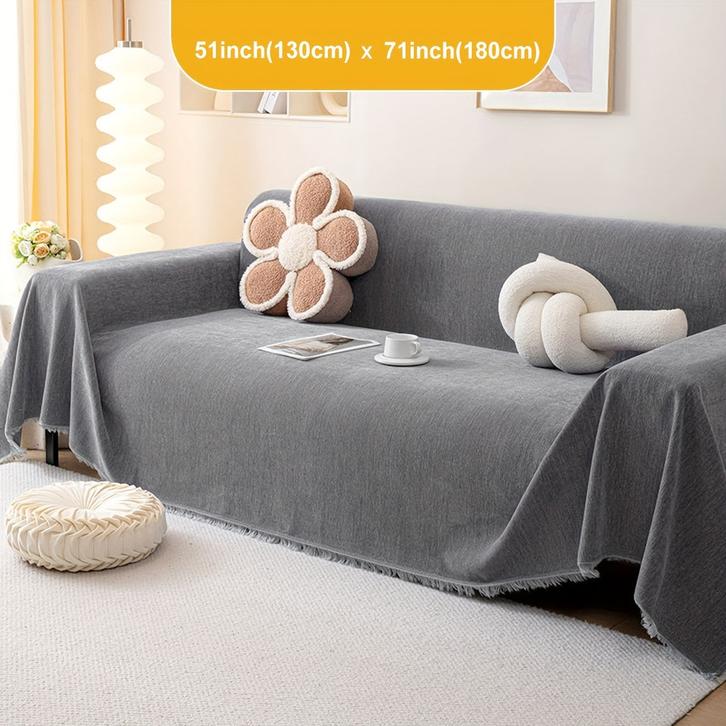 Plaid en chenille douce à franges – Gris foncé