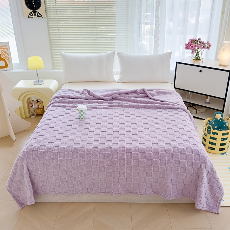 Plaid en peluche à motif damier – Mauve
