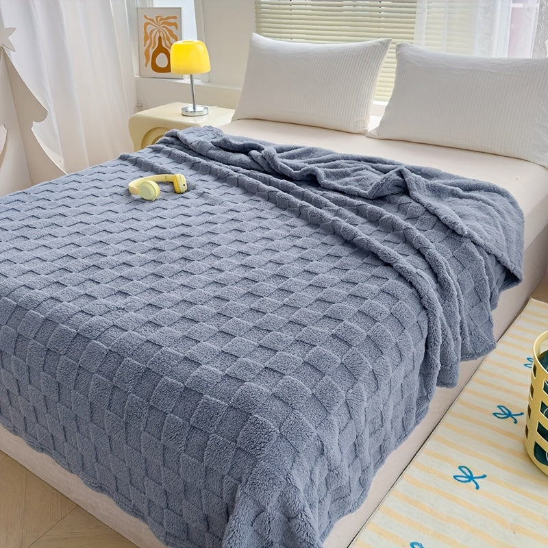 Plaid en peluche à motif damier – Bleu