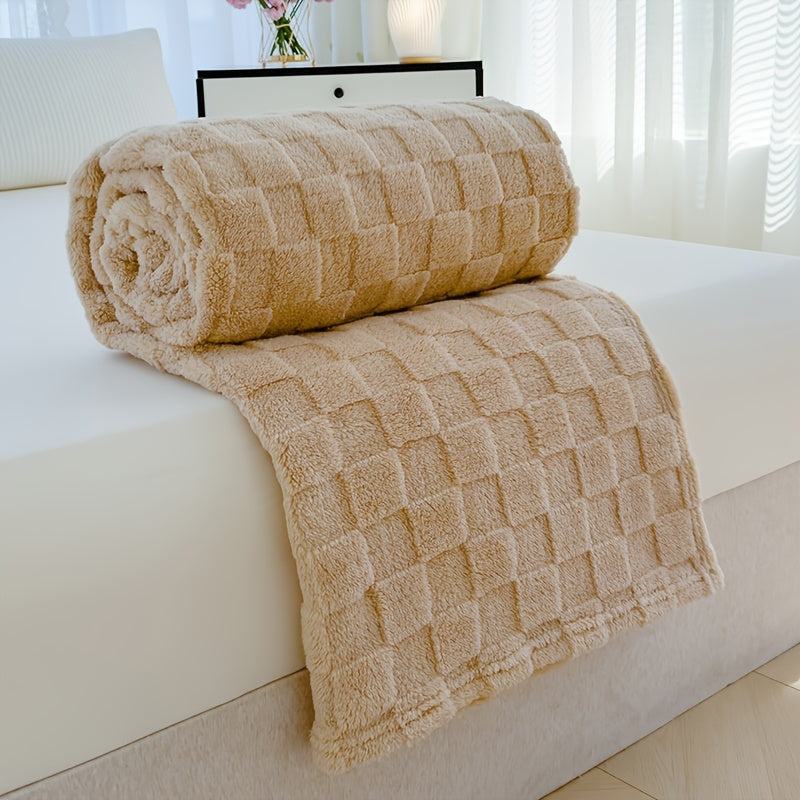 Plaid en peluche à motif damier – Beige