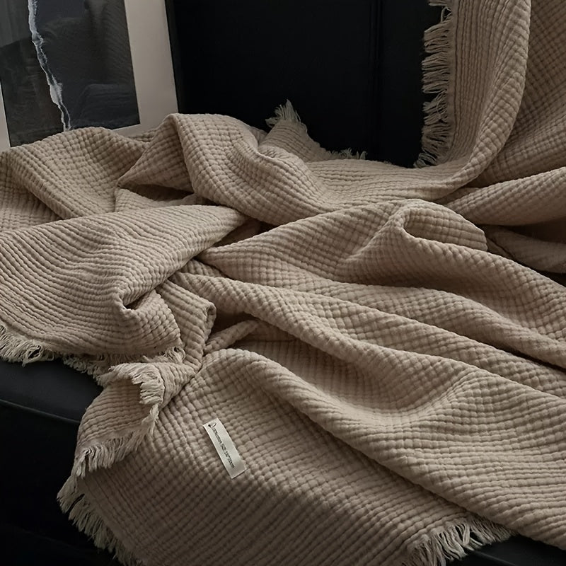 Plaid en gaze de coton bohème – Taupe