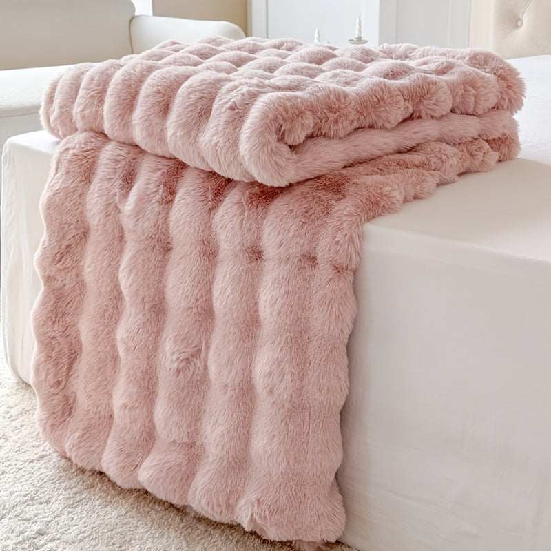 Plaid fausse fourrure double épaisseur – Rose