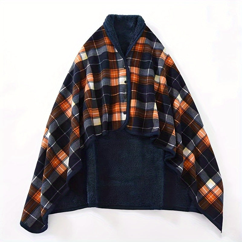 Poncho plaid à carreaux jaune et marine