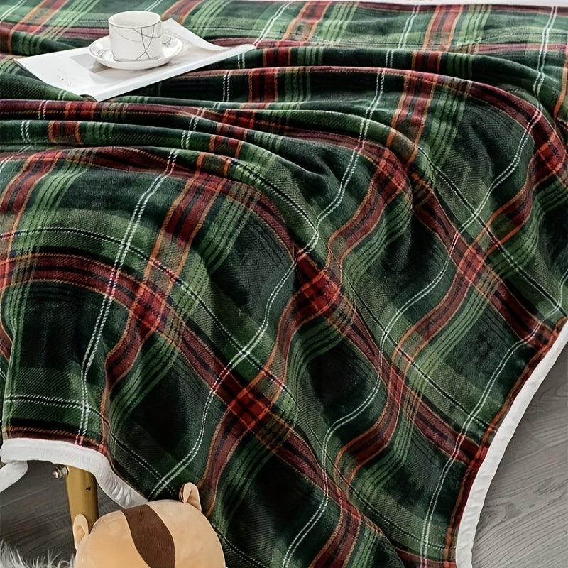 Plaid tartan vert réversible en sherpa déployé