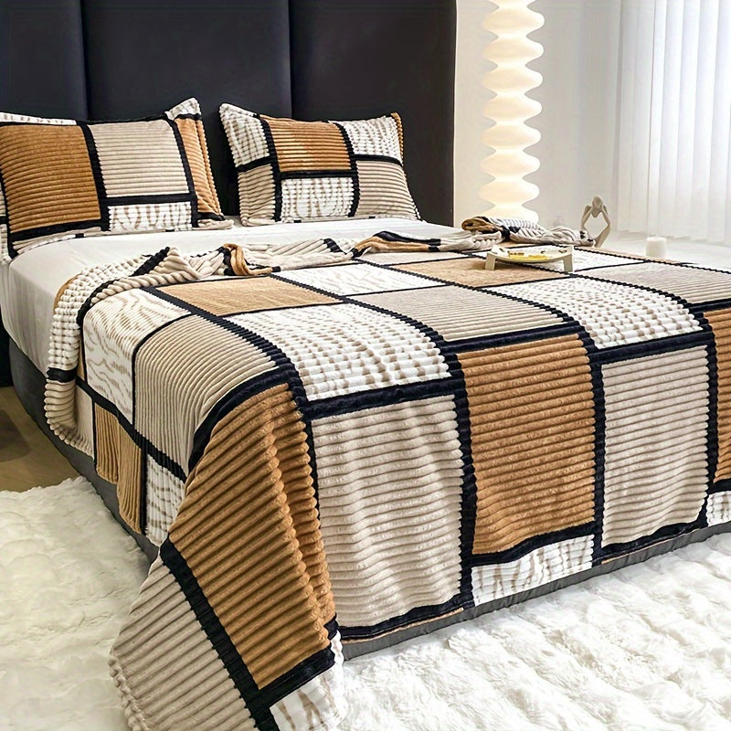 Plaid chenille carreaux zébrures – coloris camel