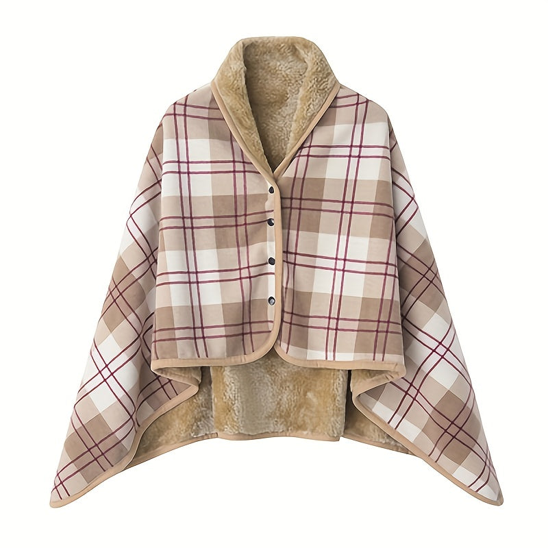 Poncho plaid à carreaux beige