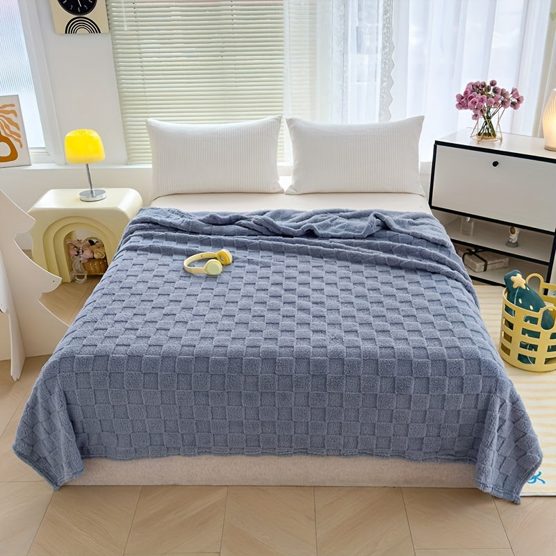 Plaid en peluche à motif damier – Bleu